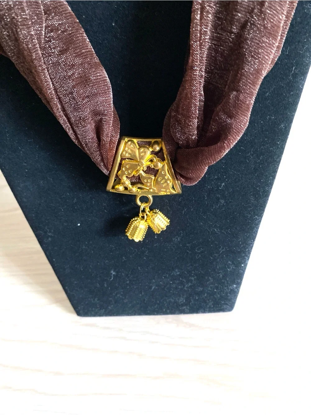Brown Statement Necklace with Gold Pendant